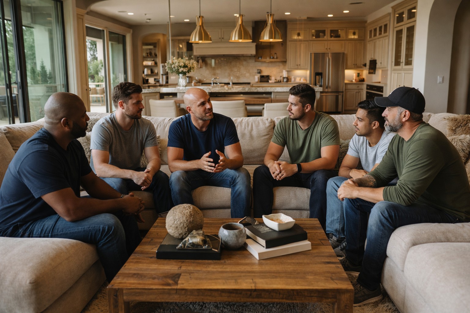 Supportive conversation inside a sober living home